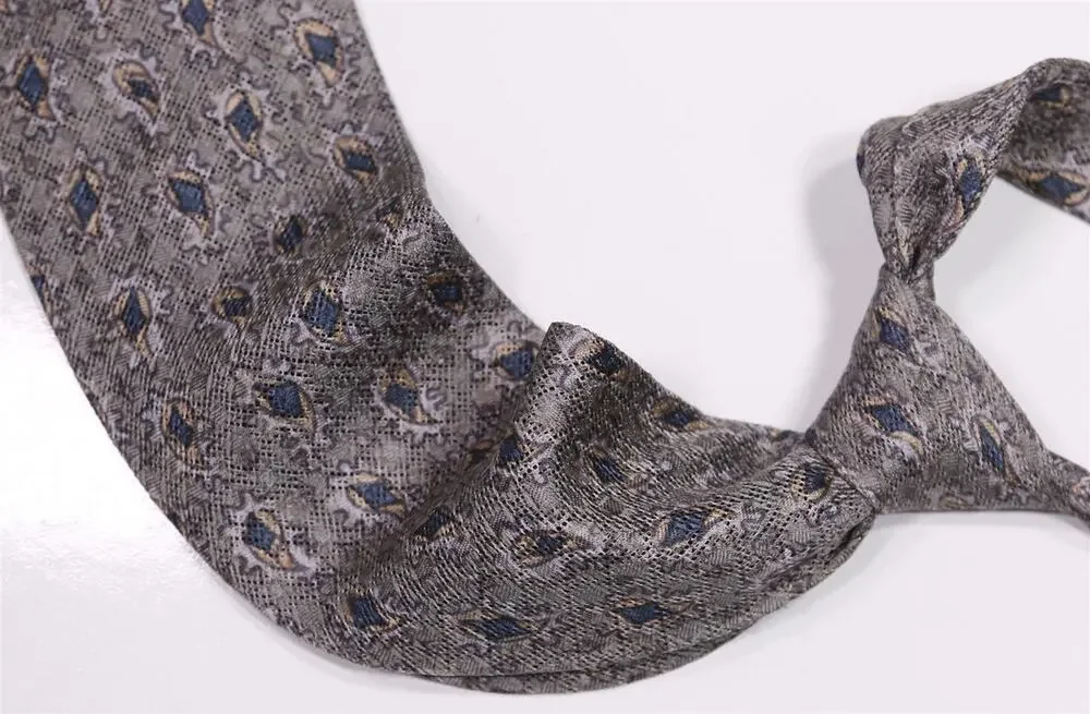 Alan Flusser Gray Abstract Geometric Print Italian Silk Necktie Tie